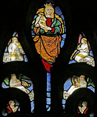 Window depicting Virgin and Child with the Christ Child carrying the Cross, Musical Angels with Unusual Instruments by French School